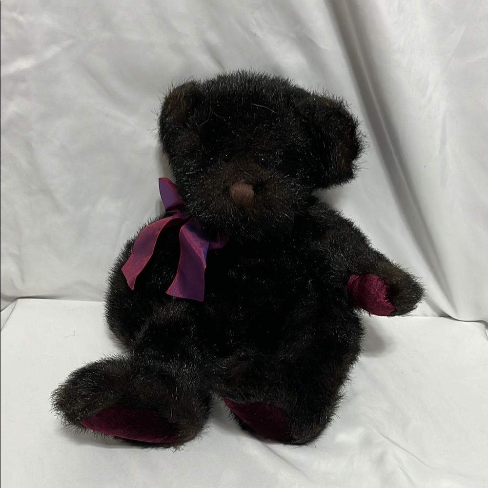 Plush Black Teddy Bear with Purple Bow Wilson Bombay
